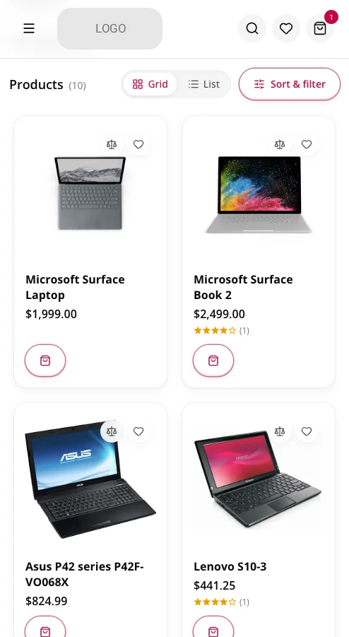 Mobile preview of the accelerator storefront