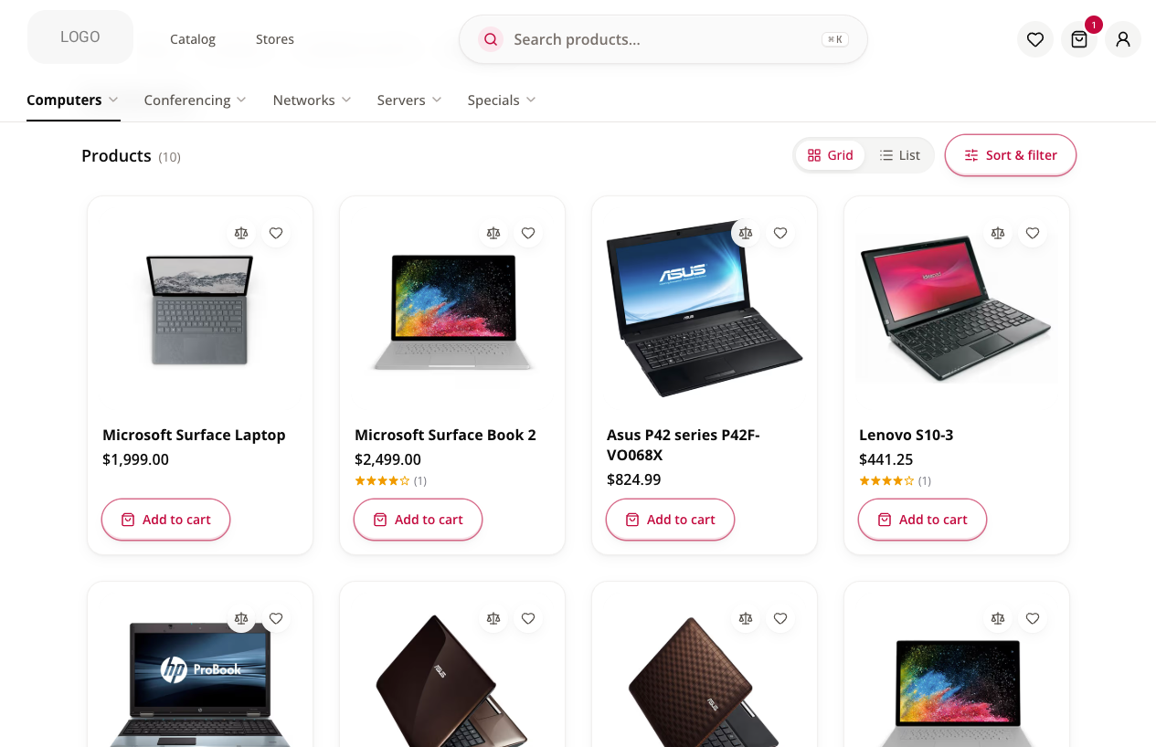 Preview of the IntershopReady accelerator: an Intershop storefront catalogue page